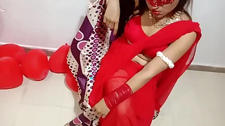 Newly Married Indian Wife In Red Sari Celebrating Valentine With Their way Desi Husband - Full Hindi Fagged XXX